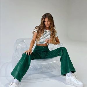 Princess Polly Nadia Green Cord Flare Pants NWT